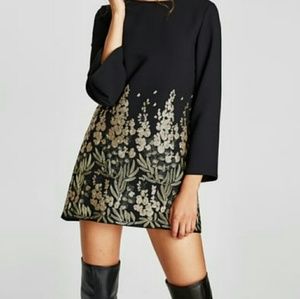 ZARA WOMAN NEW MINI DRESS WITH EMBELLISHED EMBROID
